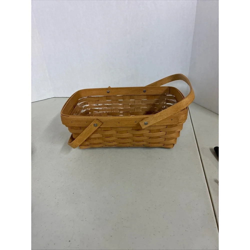 Longaberger 2009 Rectangular Woven Wood Basket with Handles and Liner‎ 12.5in